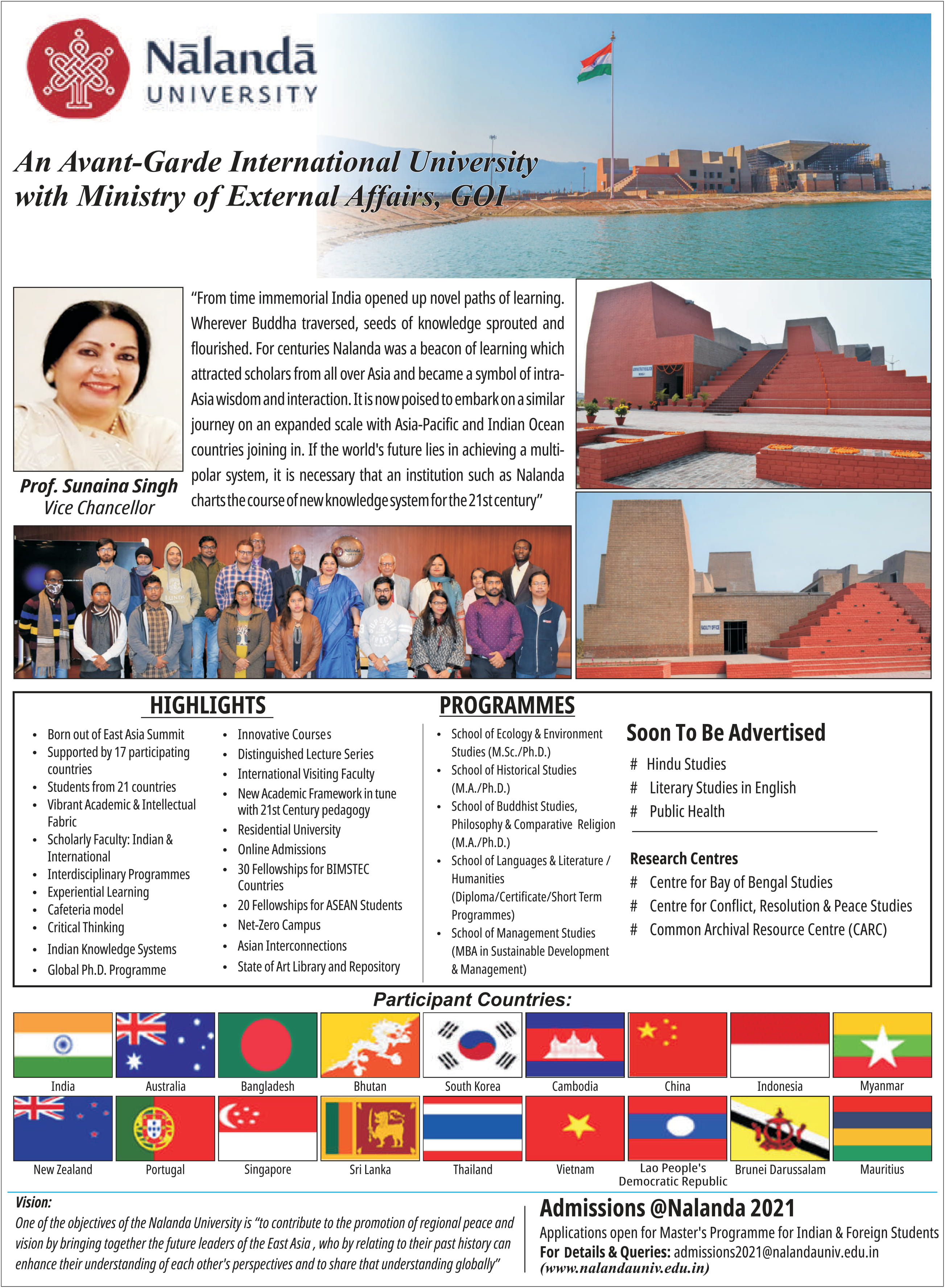 "Nalanda University Admissions Information 2021".